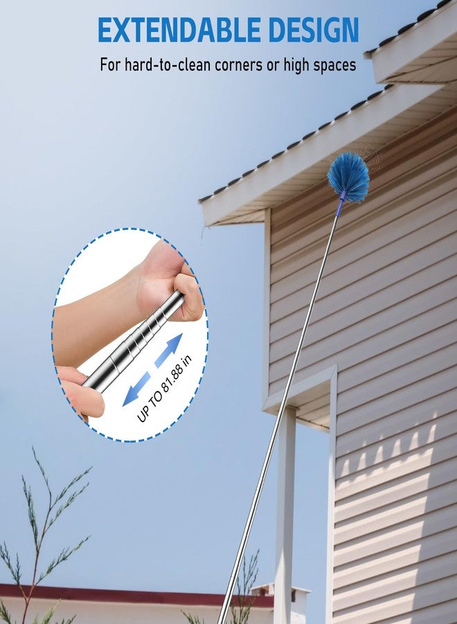 سيتسيل منفضة خيوط العنكبوت من سيت سيل مع عصا تمديد، منافض قابلة للسحب لتنظيف خيوط العنكبوت، فرشاة تنظيف خيوط العنكبوت لمراوح السقف بمقبض طويل 81 بوصة للاستخدام الداخلي والخارجي في الأسقف العالية - Image 5